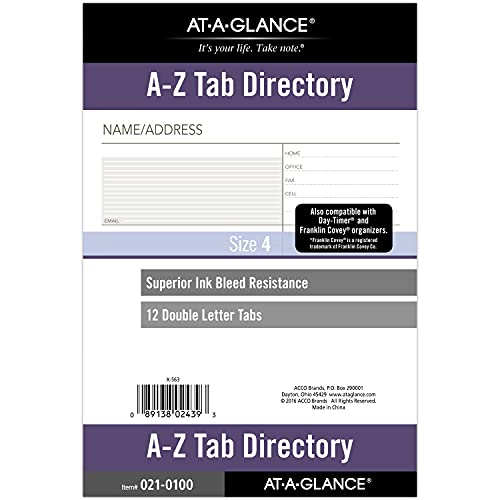 ACCO (School) AT-A-GLANCE Day Runner Undated Planner Telephone and Address A‚ÄìZ Tabs, 5-1/2" x 8-1/2", Size 4, Loose-Leaf (021-0100)