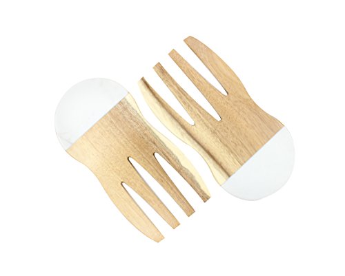 Tablecraft Elements Collection Salad Hands Set of 2, 4 x 8", Marble & Acacia