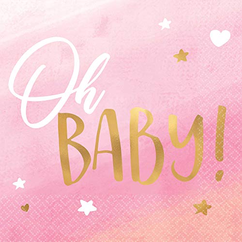 amscan Oh Baby Girl Beverage Napkins I Hot Stamped I 16 Pcs. Pink