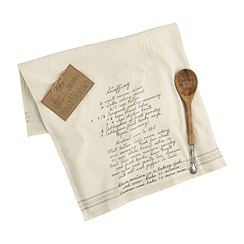 Mud Pie Thanksgiving Sides Recipe Towel and Wooden Spoon Set, 26" x 16.5", Stuffing