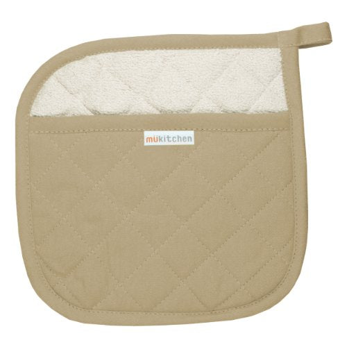 MUkitchen 100% Quilted Cotton Pot Holder, 9 by 9-Inches, Flax