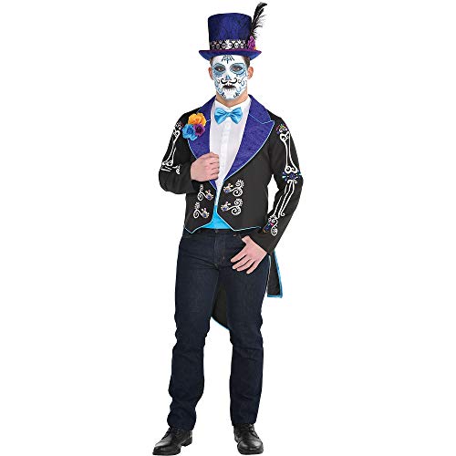 Amscan Party City Neon Day of The Dead Men‚Äôs Jacket, Halloween Costume, Small/Medium, Features a Festive Print and Tails