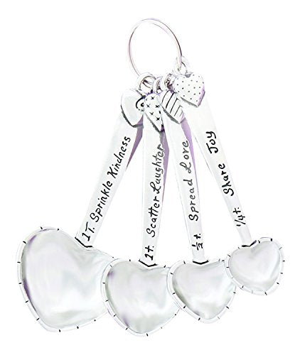 Basic Spirit Heart Shaped Pewter Measuring Spoons Set of 4 Kindness Laughter Love Joy