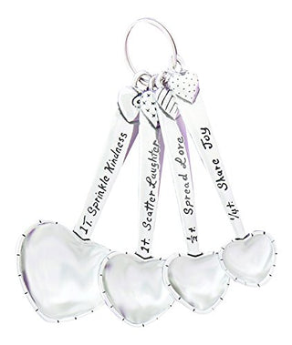 Basic Spirit Heart Shaped Pewter Measuring Spoons Set of 4 Kindness Laughter Love Joy
