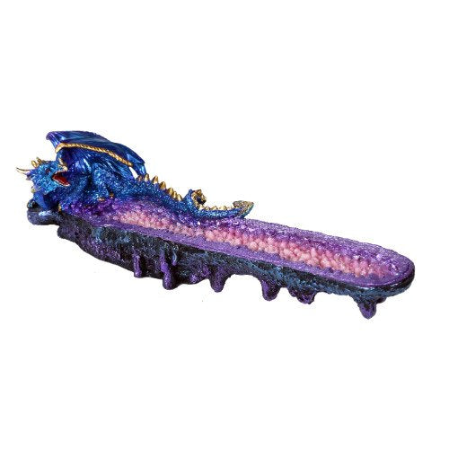 Pacific Trading Giftware Blue Dragon on Amethyst Gemstone Quartz Stick Incense Burner Medieval Fantasy 10.75 Inch L