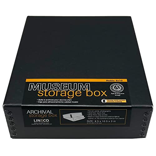 Lineco Museum Archival Drop-Front Storage Box, Acid-Free with Metal Edges, 8.5 X 10.5 X 3 inches, Black (733-2008)