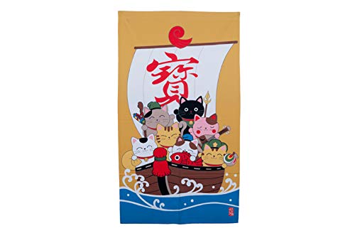 FMC Fuji Merchandise Japanese Noren Curtains Shichi Fuku Neko Seven Good Fortune Cats Design 85cm x 150cm Made in China