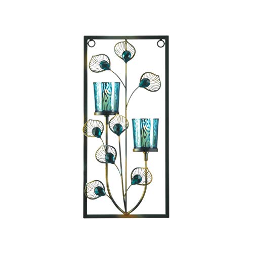 Sigma SLC Turquoise Crystal-Like Peacock Rectangular Two Candles Wall Sconce
