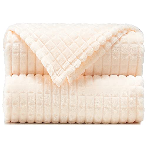 Malinad Throw Blankets ‚Äì 50‚Äùx60‚Äù, Milky White - Waffle Blanket - Lightweight Flannel Fleece - Soft, Cozy - Perfect for Bed, Sofa, Couch