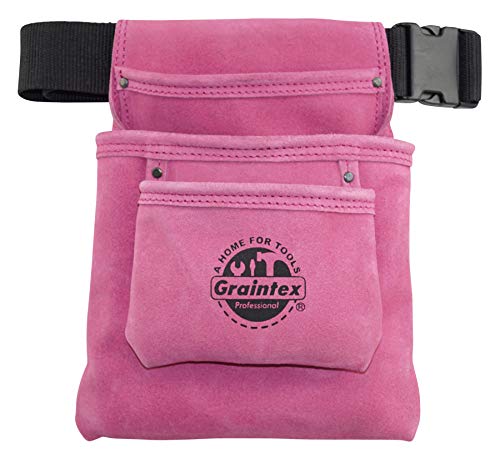 Graintex SS2033 3 Pocket Nail & Tool Pouch Pink Color Suede Leather with 2√¢‚Ç¨ Webbing Belt for Constructors, Electricians, Plumbers, Handymen