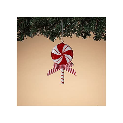 Gerson 2664400 Red and White Glass Lollipop Ornament, 6-inch Height