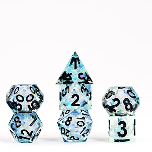 Metallic Dice Games Store FanRoll by Metallic Dice Games Handcrafted Sharp Edge Resin DND Dice Set: Captured Frost, Role Playing Game Dice for Dungeons and Dragons