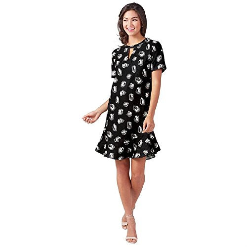 Mud Pie Women Poly Spandex Lana Flounce Crushed Crepe Dress Black (Large)