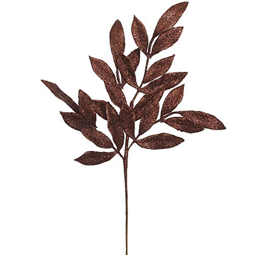 Vickerman Glittered Bay Leaf Spray in 12/Bag, 22", Chocolate