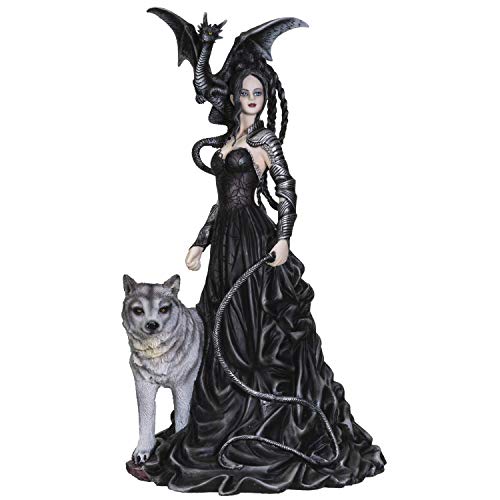 Pacific Trading Giftware Nene Thomas Collection Bella Maestra with Wolf and Winged Dragon Resin Figurine Statue