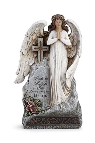 Napco Love in Our Hearts Praying Angel Cross 8 x 12 Inch Resin Sympathy Bereavement Garden Statue