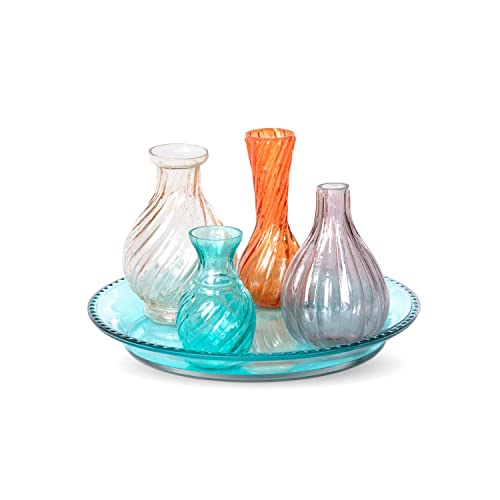 Park Hill Collection La Boheme Arc-En-Ciel Vase Collection, Small, Set of 4 Vases with Tray