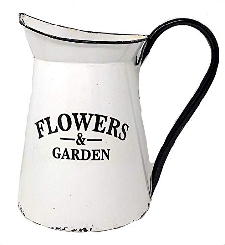 Blossom Bucket Metal Wall Planter Pocket Half Pitcher Hanging White Enamel Organizer Indoor Outdoor Flowers & Garden (9" x 10")