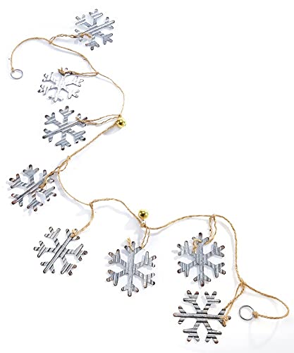 Giftcraft 663325 Christmas Snowflake Garland with Bell, 6.3 inch, Zinc and Hemp Rope