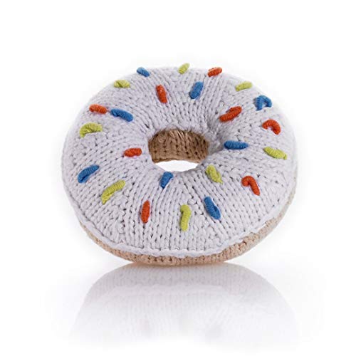 Pebble | Handmade Donut Baby Rattle with Sprinkles‚àö¬¢‚Äö√á¬®‚Äö√Ñ√πWhite | Knitted Baby Toy | Fair Trade | Play Food | Machine Washable
