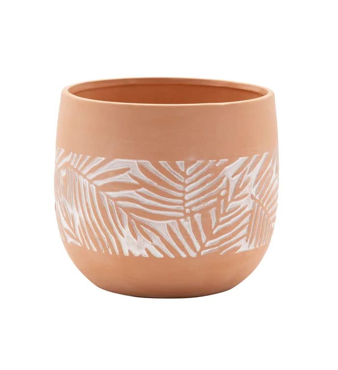 Napco Etched Leaf Orange 5 x 5.25 Terra Cotta Planter Pot