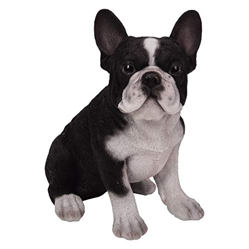 Pacific Trading Giftware PT Realistic Look Statue Black White French Bulldog Puppy Dog Home Decorative Resin Figurine