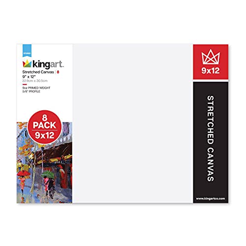 KINGART 9 x 12, 8-Pack Stretched Canvas, White 8 Piece