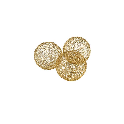 Modern Day Accents Gold D Guita Wire Spheres, Steel, Shiny Plate, Filler, Modern, Box of 3, Tabletop, Home, Office, 3" Diameter