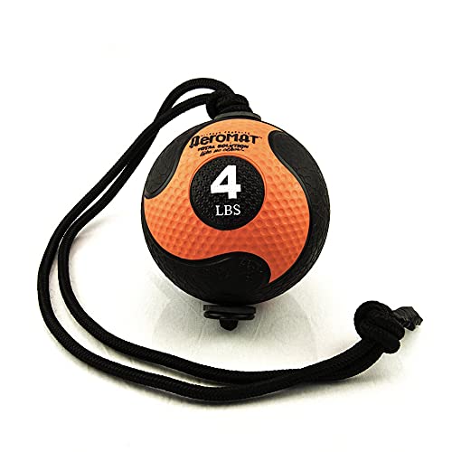 AGM Group AEROMATS Elite Power Rope Medicine Ball for Core Strength/Rotational Movements Training - 4 lbs - Black/Orange - 7.75" Diameter - 37" Rope