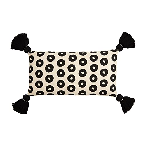 Mud Pie Lumbar Black Dot Tassel Pillow, 22-inch