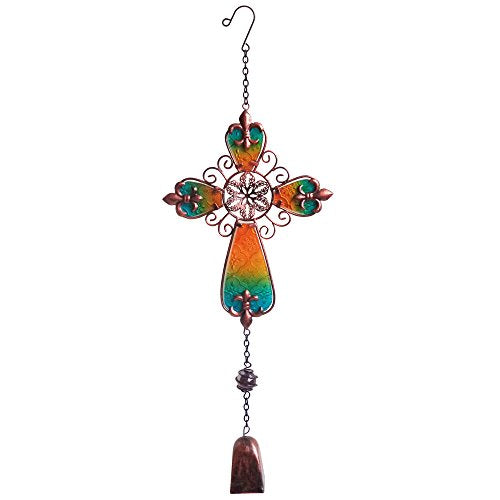 Comfy Hour Farmhouse Home Decor Collection 21" Metal Art Cross Windchime, Multi Color Wind Chime Single Windbell