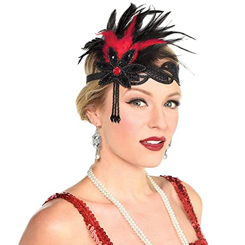 Amscan Feather Gatsby Headband - One Size | Black/Red - Pack of 1