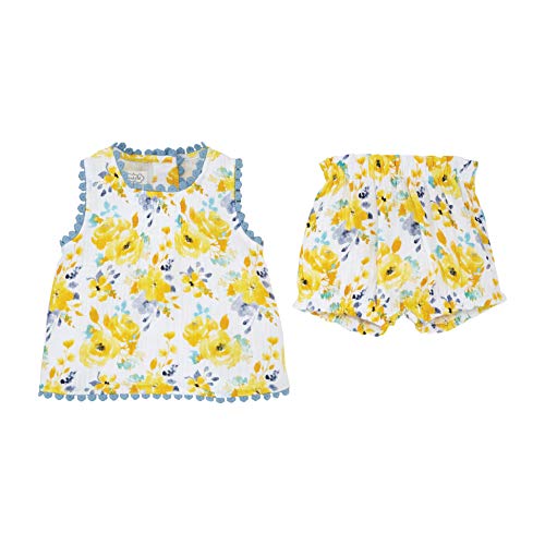 Mud Pie Baby Girls' Floral Pinafore Bloomer Set, 0-3 Months, Yellow