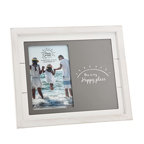 Pavilion - Happy Place MDF Photo Frame Holds 4‚Äù x 6‚Äù Photo, Distressed Picture Frame, Vacation Honeymoon Frame, Gifts With Inspirational Quotes, Hanging/tabletop Wall Frame, 1 Count, 10 x 8.5-inches Overall