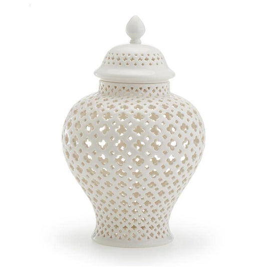 Two's Company Carthage Pierced Porcelain Lantern with Lid, White