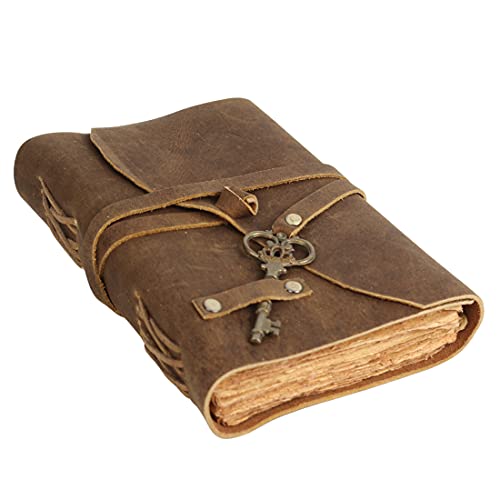 TUZECH Vintage Leather Journal Writing Notebook Handmade Leather Bound journal with deckle edge paper For Men And Women Gift For Art Sketchbook, Travel Diary And Notebooks To Write (Brown)