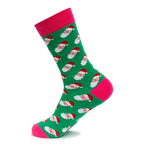 Great Finds Heads Up Santa, Fancy Colorful Cotton Comfy Novelty Funny Dress Socks Unisex, HOLIDAY Patterned Cool Design Gift, Women&