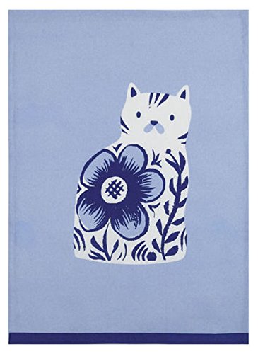 Peking Handicraft Sarah Watts Blue Floral Cat Delftware Print Designer Kitchen Dish Tea Towel Dishcloth