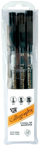 Yasutomo NSC603A Calligraphy Chisel Tip Markers, 7.68" Height, 2" Width, 0.58" Length, Black (Pack of 3)