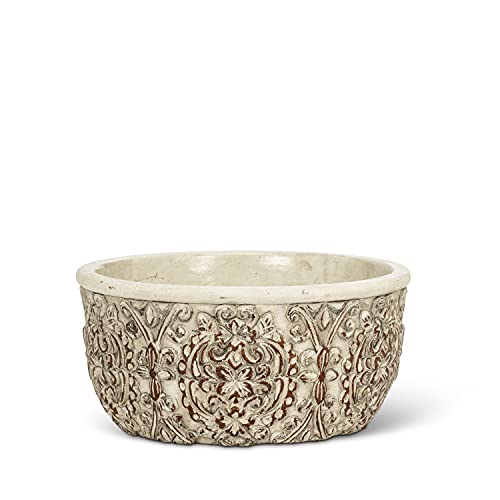 Abbott Collection  27-ABBEY-8016 Small Low Embossed Planter, Grey/Copper