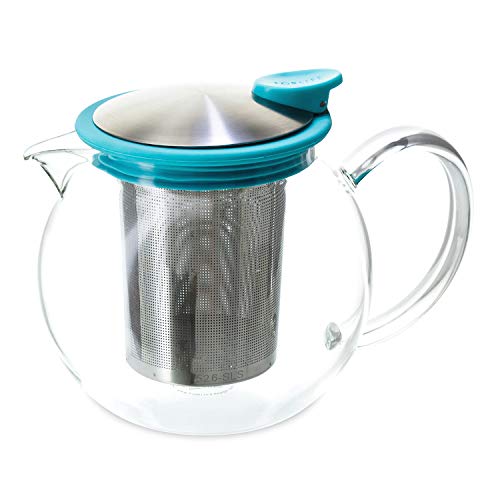 FORLIFE Bola Glass Teapot with Basket Infuser, 25oz./750ml, Turquoise