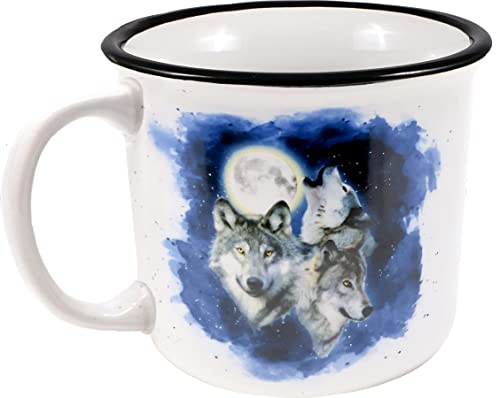 Spoontiques - Wolf Camper Mug - Cute Ceramic Campfire Mug - Great for Outdoor Lovers, Backpackers, Adventurers - Friends & Family Gifts