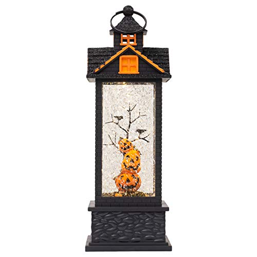 Roman Halloween Lantern Jack o Lantern Swirl Glitter Globe, 11 3/4 Inch