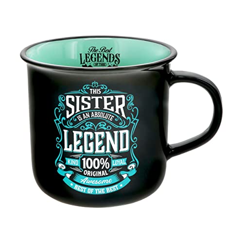 Pavilion Gift Company - Sister Absolute Legend - Ceramic 13-ounce Campfire Mug, Double Sided Coffee Cup, Sister Mug, Sister Gifts From Brother, 1 Count - Pack of 1, 3.75 x 5 x 3.5-Inches, Black/Teal