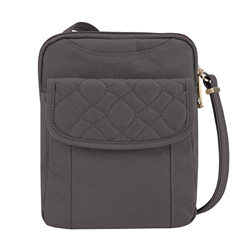 Travelon Anti-theft Signature Quilted Slim Pouch Bag, Smoke