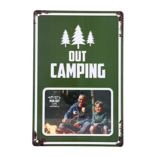 Pavilion - Out Camping Tin Photo Frame (Holds 6 x 4 Photo), Vintage Style License Plate Frame, Tabletop Picture Rustic Frame, Unique Gifts Campers, Cabin Decor, 1 Count (Pack of 1), 8‚Äù x 11.75‚Äù