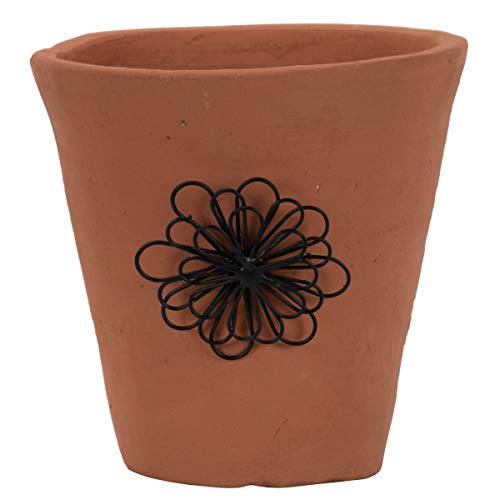 Foreside Home & Garden Natural Handthrown Terracotta Planter with Metal Wire Flower Accent