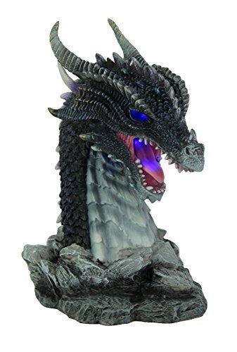 Unicorn Studio Veronese Design Hand Painted Obsidian Dragon Bust Statue with LED Lights