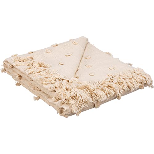 Primitives by Kathy Decorative Cotton Throw Blanket - Cream Poms & Fringe Trim 50x60