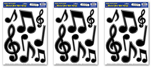 Beistle Musical Notes Peel 'N Place 3 Sheets, 12" x 17", Black